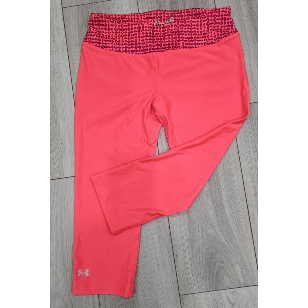 NWT Under Armour Neon Pink‎ Salmon Capri Leggings Size Small Heatgear Fitted